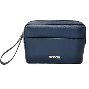 Missoni Blue Vegan Leather Cosmetic Travel Pouch Wristlet Purse